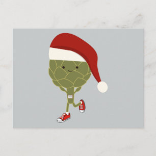 Santa Running Artichoke Feiertagspostkarte
