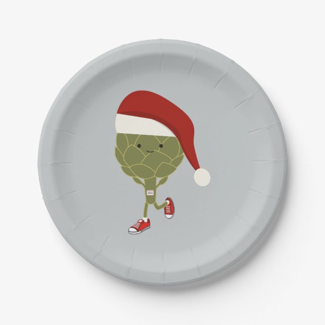 Santa Running Artichoke Pappteller (Vorderseite)
