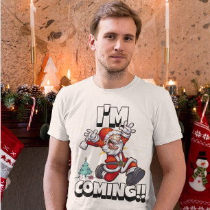 Santa Running Weihnachts Humor Urlaub Lustiger Wei T-Shirt