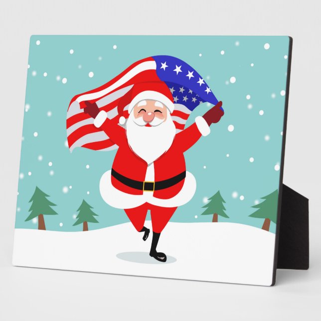 Santa running with american flag fotoplatte (Seite)