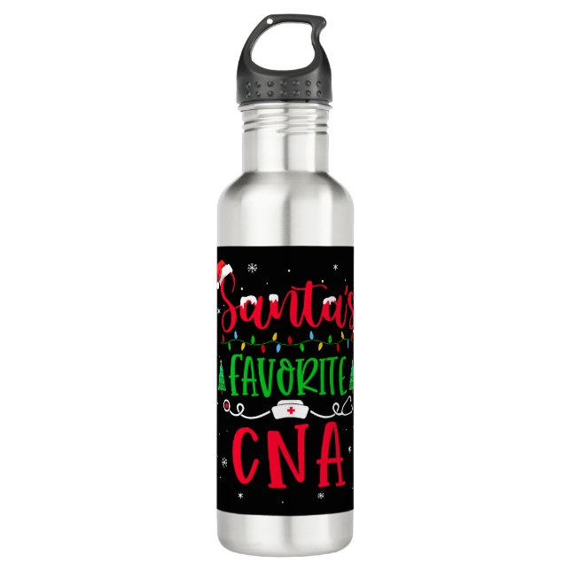 Santa s Favorite Cna Nurse Xmas Light Weihnachtsma Edelstahlflasche (Vorderseite)
