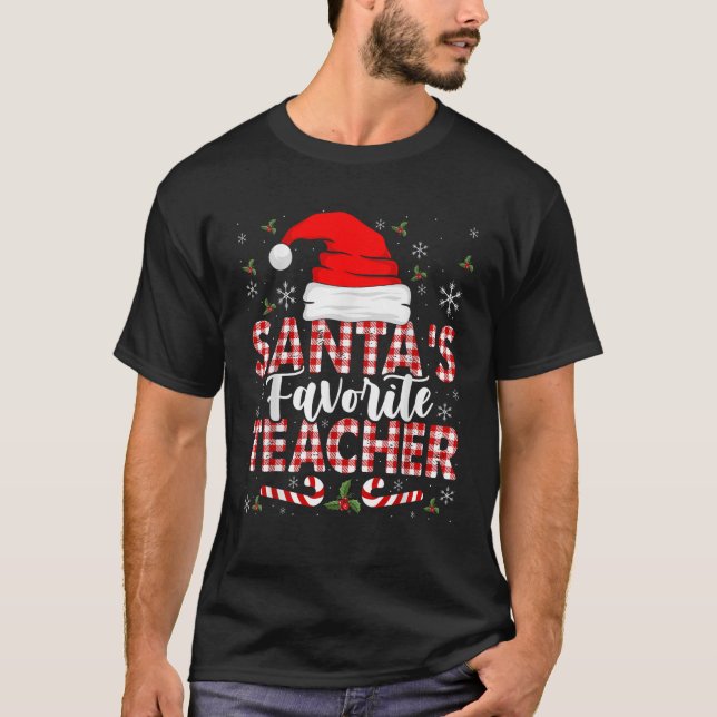 Santa s Favorite Teacher Christmas Santa Hat Candy T-Shirt (Vorderseite)