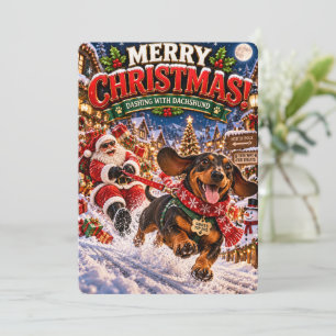 Santa’s fröhliche Abenteuer Schwungvoll mit Dach Feiertagskarte