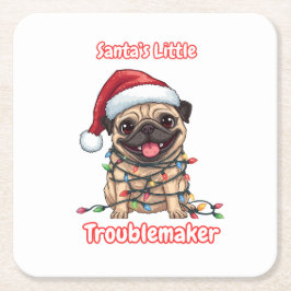 Santa’s Little Troublemaker – Funny Christmas Pug Rechteckiger Pappuntersetzer