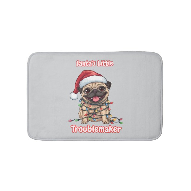Santa’s Little Troublemaker Pug Bath Mat Badematte (Vorderseite)