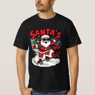 Santa’s On a Roll – Skateboard Christmas Design T-Shirt
