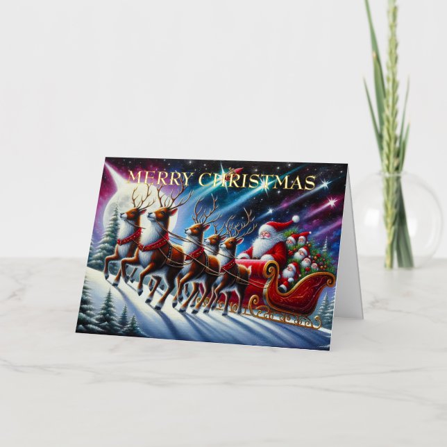 Santa’s Sleigh with Six Reindeer Under Aurora Sky (Vorderseite)