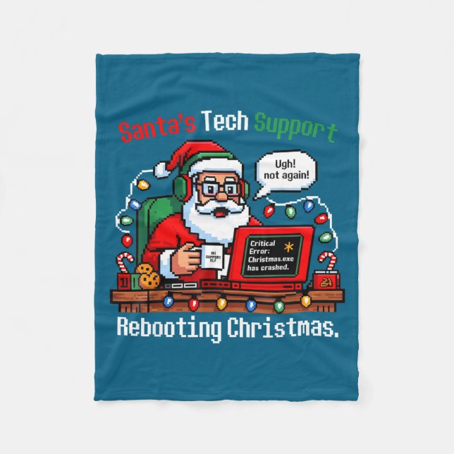 Santa s Support Tech Rebooting IT Computer Smile Fleecedecke (Vorderseite)