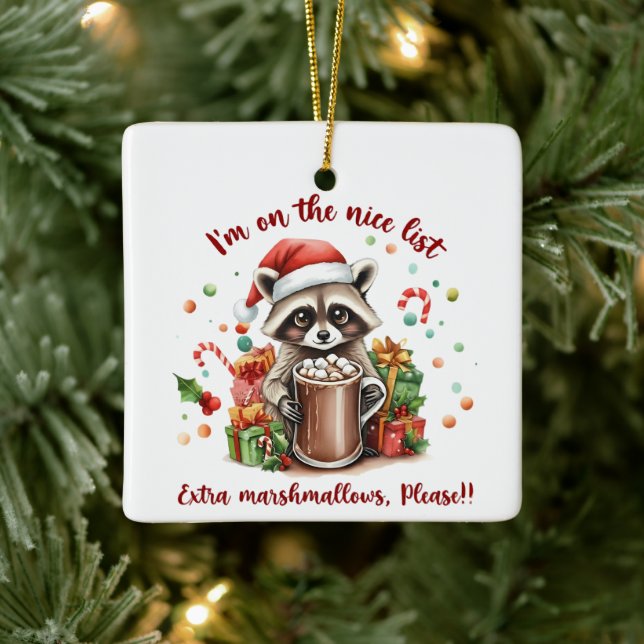 Santa’s Sweet Raccoon Treat Keramikornament (Baum)