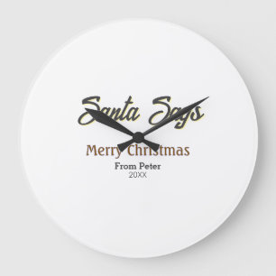 Santa sagt Frohe Weihnachten Name Datum schwarz gr Große Wanduhr