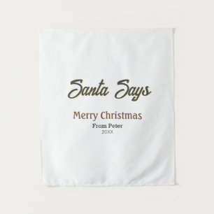 Santa sagt Frohe Weihnachten Name Datum schwarz gr Wandteppich