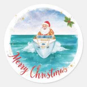 Santa Sailing – Tropisches Weihnachten am Meer Runder Aufkleber