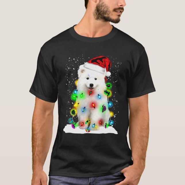 Santa Samoyed Christmas Light Pajama Dog X mas Mat T-Shirt (Vorderseite)