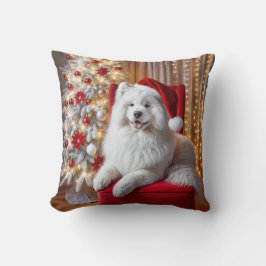 Santa Samoyed Hund auf einem roten Stuhl Kissen