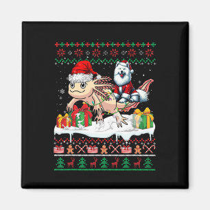 Santa Samoyed Riding Axolotl Christmas Sweater Lov Magnet