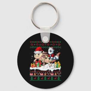 Santa Samoyed Riding Axolotl Christmas Sweater Lov Schlüsselanhänger