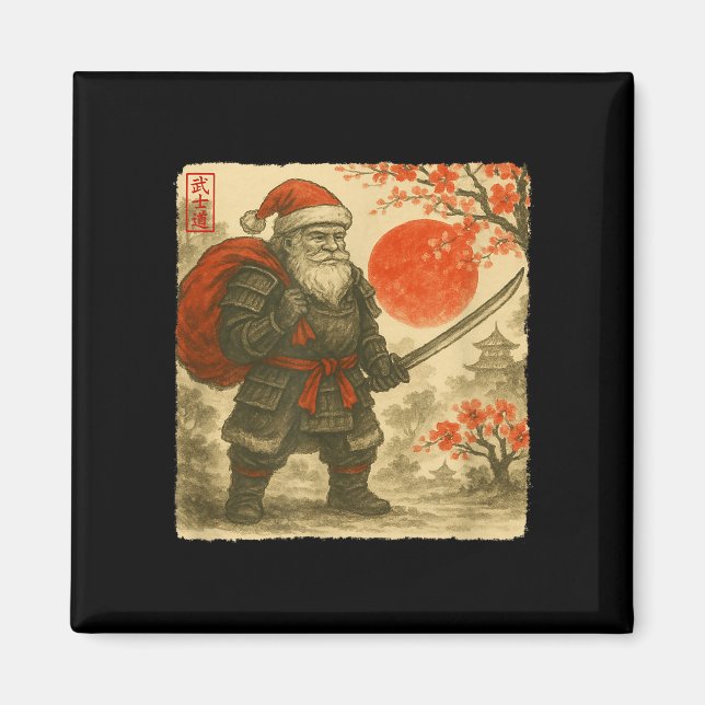 Santa Samurai Japanese Warrior Costume Sumi-e Art  Magnet (Vorne)