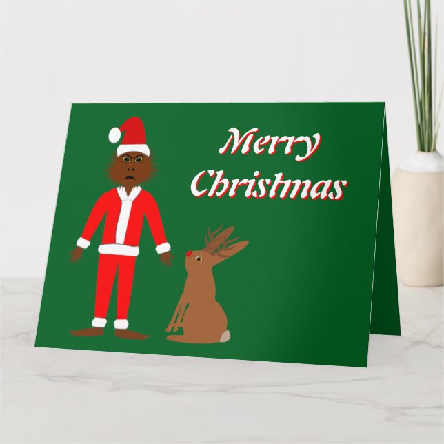 Santa Sasquatch und Jackalope Christmas Custom Karte (Vorderseite)