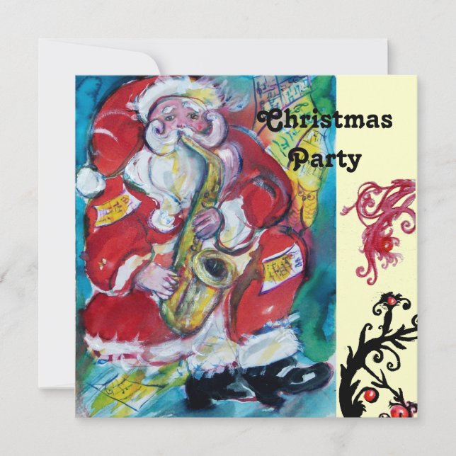 SANTA & SAX, CHRISTMAS PARTY Gold Metall Einladung (Vorderseite)