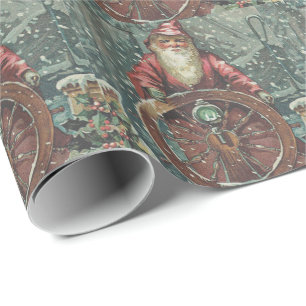 Santa-Schiff-Boots-Schneesturm-Weihnachtsmann-Naut Geschenkpapier