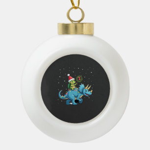 Santa-Schildkröte Reitet T-Rex-Rentier Weihnachtsl Keramik Kugel-Ornament