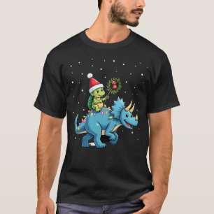 Santa-Schildkröte reitet T-Rex-Rentier-Weihnachtsl T-Shirt