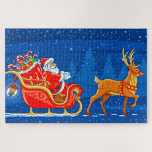 Santa, Schlitten und Rentier