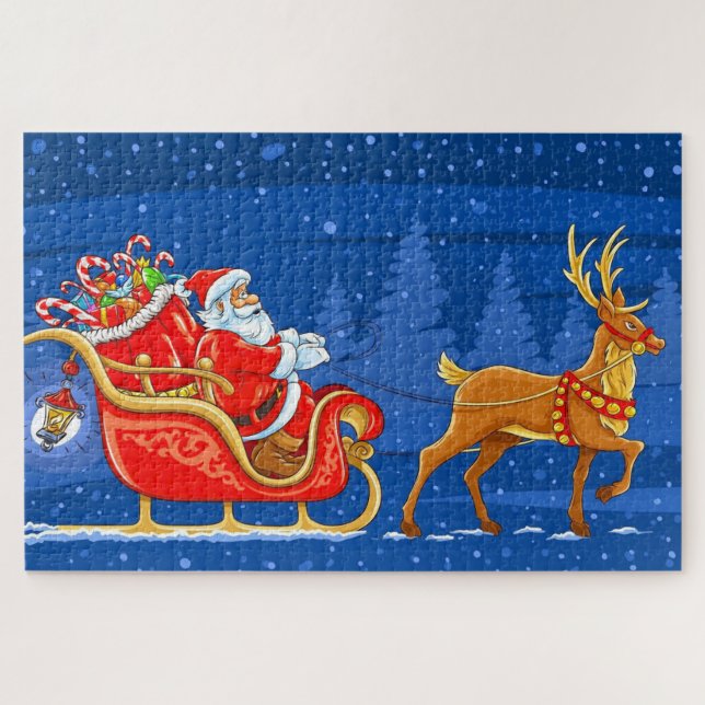Santa, Schlitten und Rentier (Horizontal)