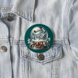 Santa-Schlittenfahrt im Schneekugel-Wunderland Button