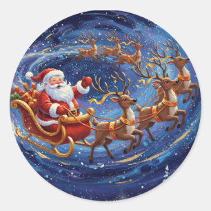Santa-Schlittenfahrt – Magisches Weihnachten Runder Aufkleber