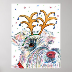 Santa Schnauzer Canvas Print Poster