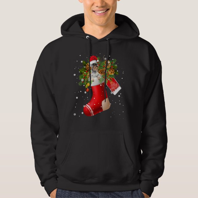 Santa Schnauzer in der Weihnachtssock Pajama Hoodie (Vorderseite)