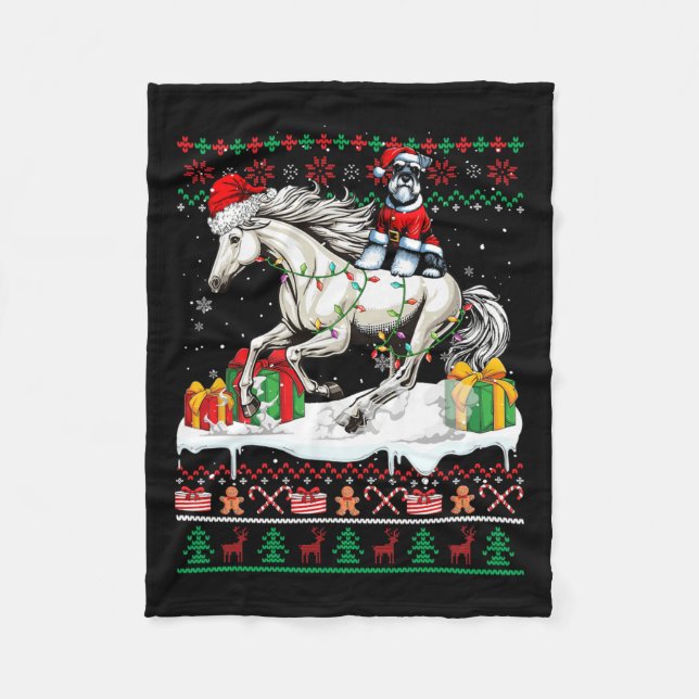 Santa Schnauzer Reiten Weihnachten Fleecedecke (Vorderseite)