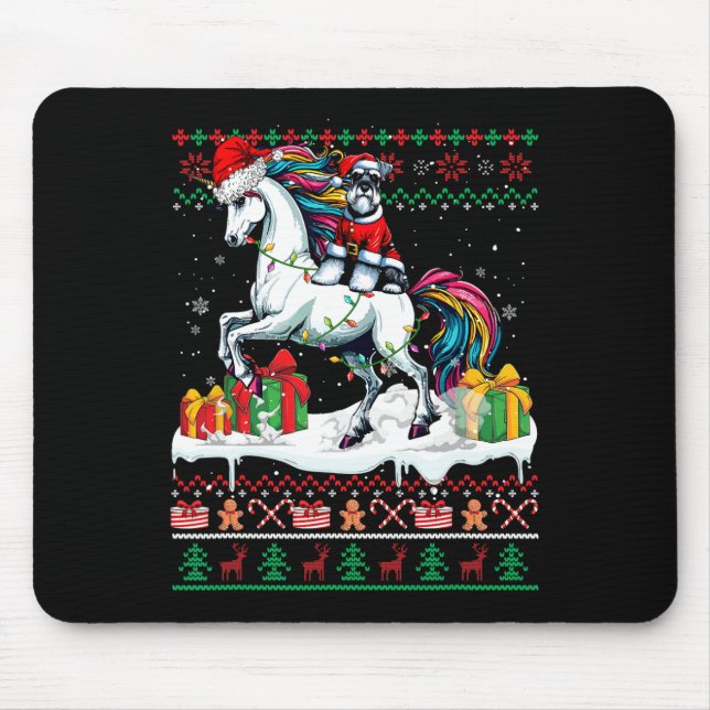 Santa Schnauzer Riding Unicorn Weihnachtskraut L Mousepad (Vorne)