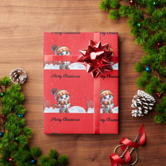 Santa & Schneeflocken auf einem rosa Hintergrund W Geschenkpapier