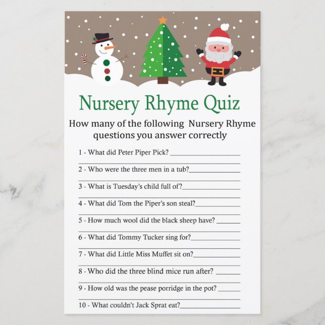 Santa, Schneemann Kinderzimmer Rhyme Quiz Kinderdu (Vorderseite)