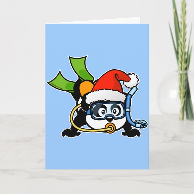 Santa Scuba Panda Feiertagskarte (Vorderseite)