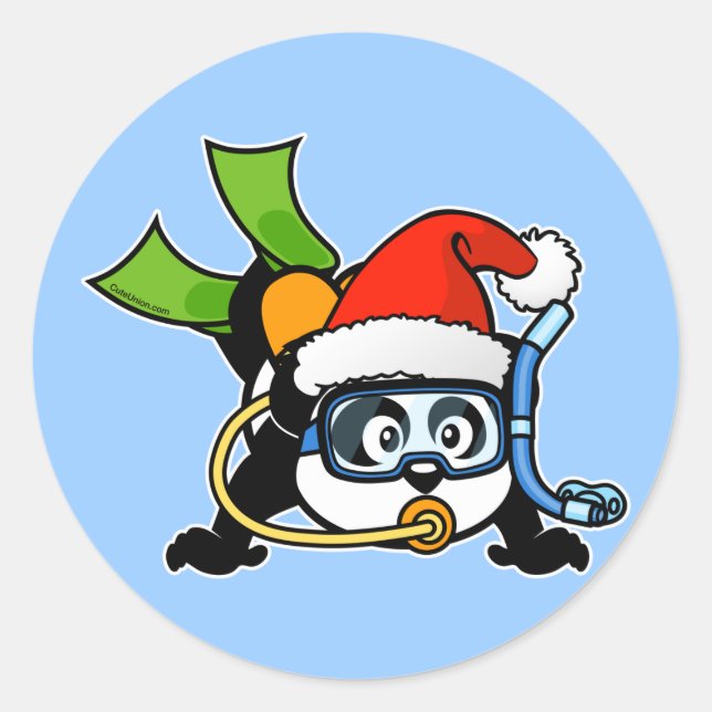 Santa Scuba Panda Runder Aufkleber (Vorderseite)