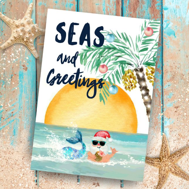 Santa Seas & Greetings Beach Game & Jokes Dreifach Gefaltete Urlaubskarte (Von Creator hochgeladen)