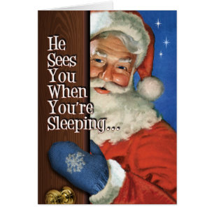 Santa Sees You Retro Weihnachtskarte