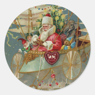 Santa & seine erstaunliche fliegende Maschine Aufk Runder Aufkleber
