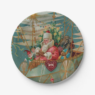 Santa & Seine erstaunliche fliegende Maschine Papp Pappteller