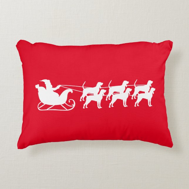 Santa & Seiner Coonhound Sleigh  Dekokissen (Vorderseite)
