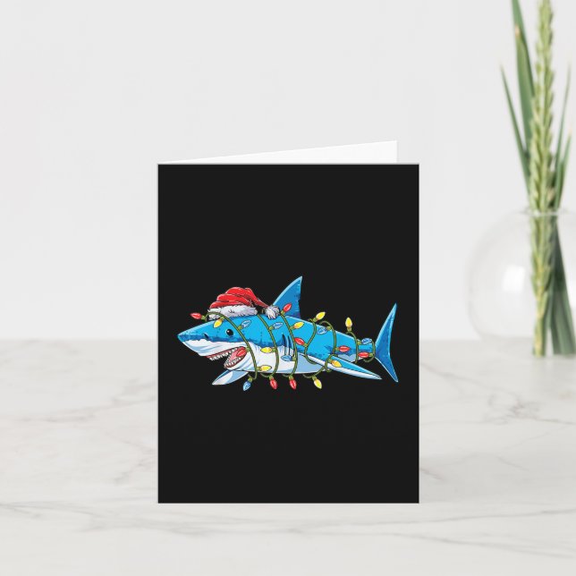 Santa Shark Christmas Lights Sharkmas Tree Xmas Bo Karte (Vorderseite)