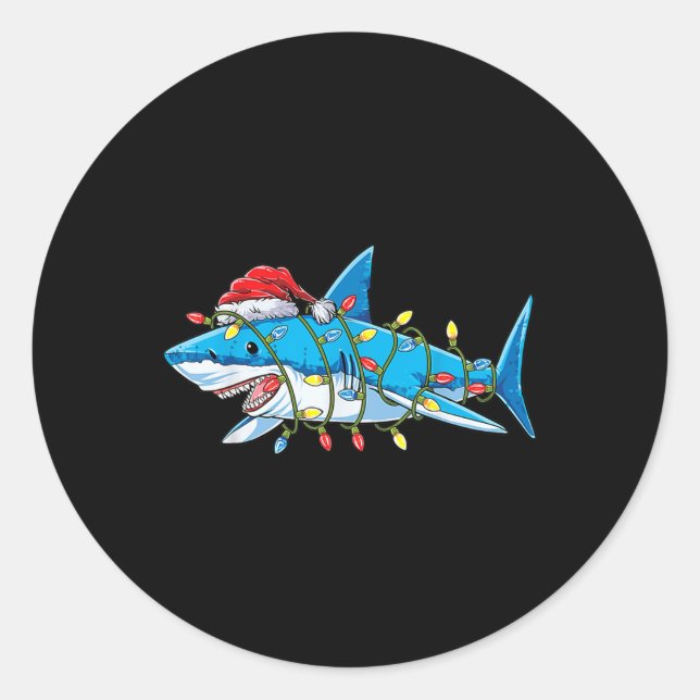 Santa Shark Christmas Lights Sharkmas Tree Xmas Bo Runder Aufkleber (Vorderseite)