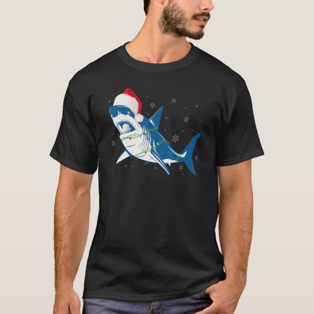 Santa Shark Christmas Lights Sharkmas Tree Xmas Bo T-Shirt (Vorderseite)