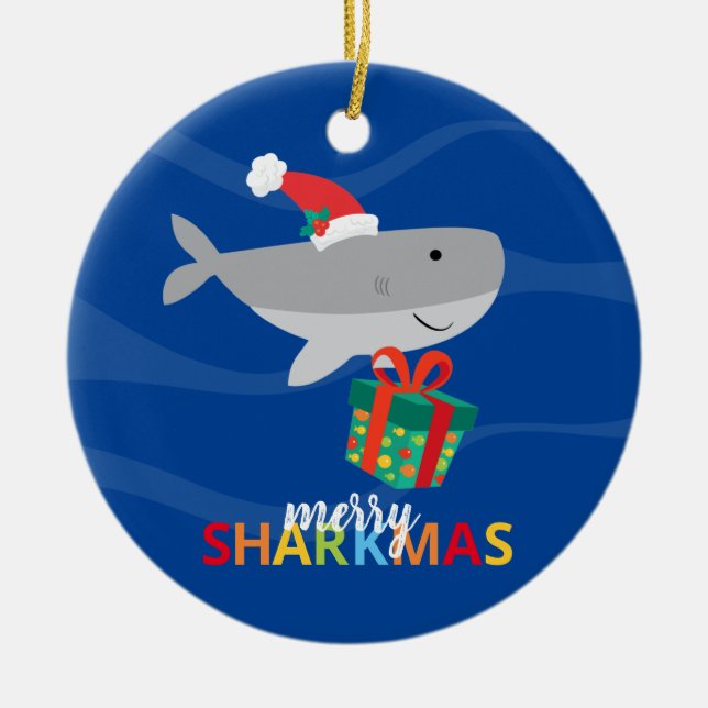 Santa Shark Keramik Ornament (Vorne)