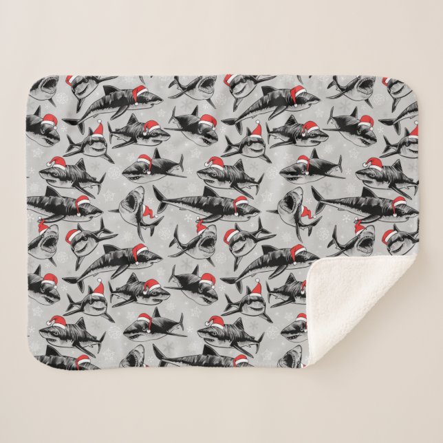 Santa Shark Pattern Sherpadecke (Vorderseite (Horizontal))