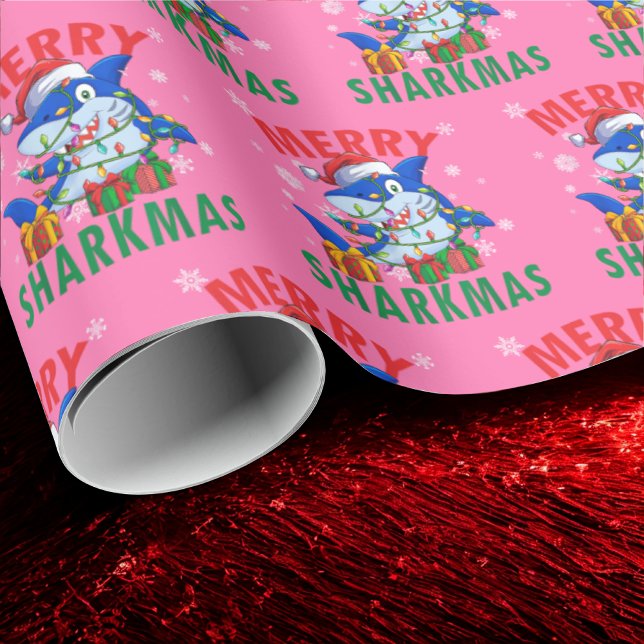 Santa Shark Pink Gift Wrap | Merry Sharkmas Wrap Geschenkpapier (Von Creator hochgeladen)