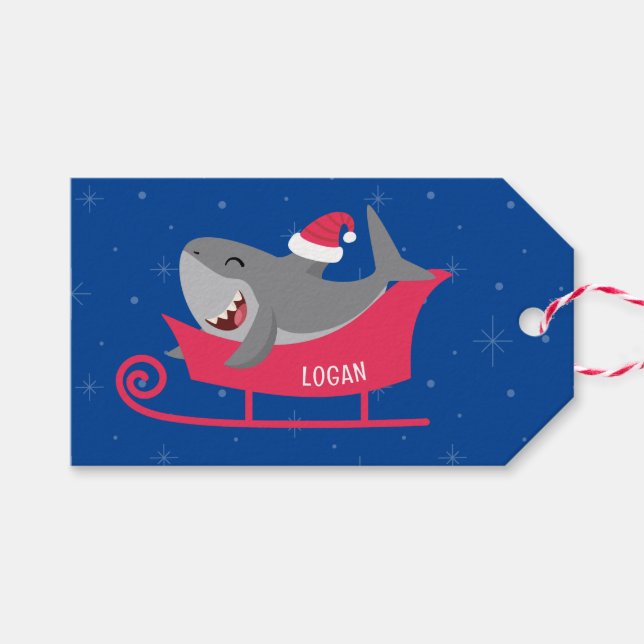 Santa Shark Sled Geschenkanhänger (Vorderseite (Horizontal))